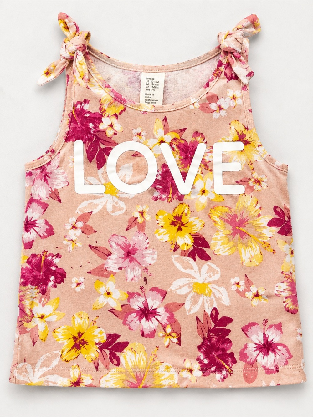 H&M Pink Floral LOVE Tie-Shoulder Tank Top